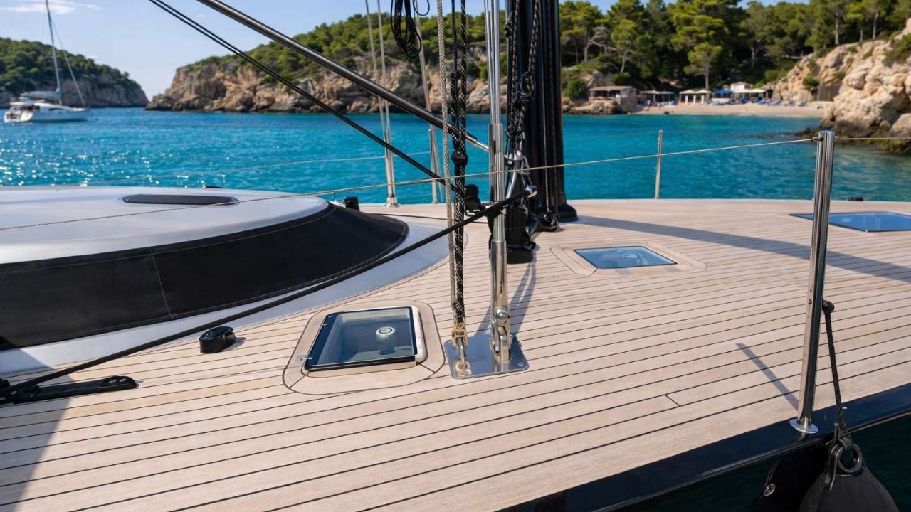 Teak deck with Mediterranean bay